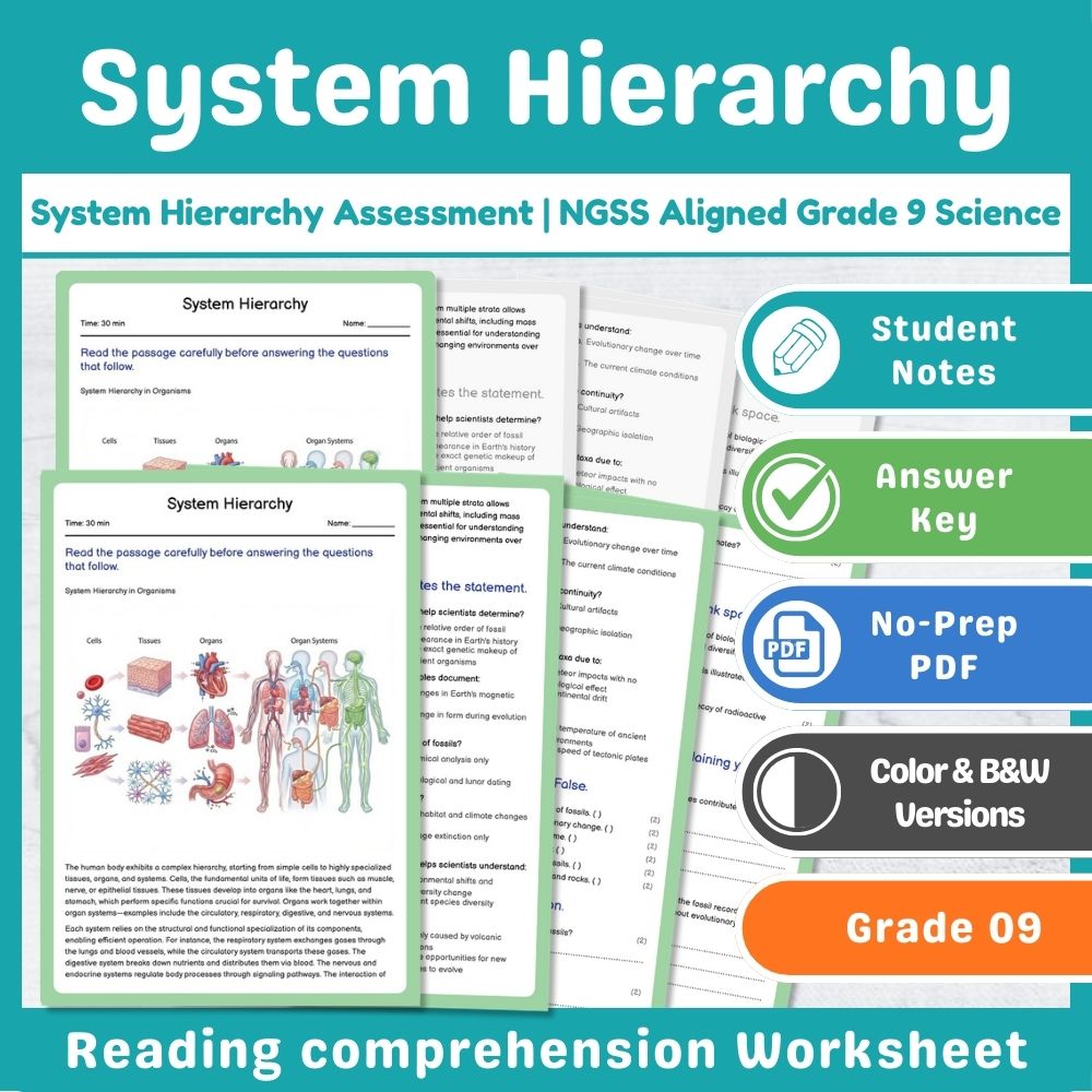System Hierarchy Assessment | NGSS Aligned Grade 9 Science