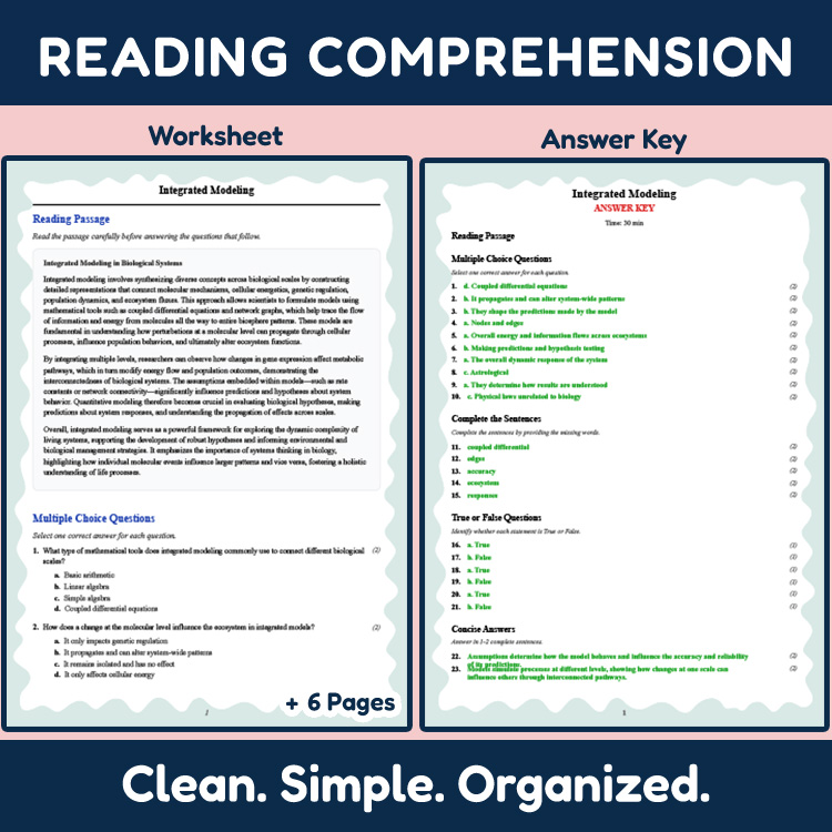 Grade 12 Science reading worksheets worksheet — Grade 12 Science | Integrated Modeling Reading Worksheet (PDF + Answer Key…
