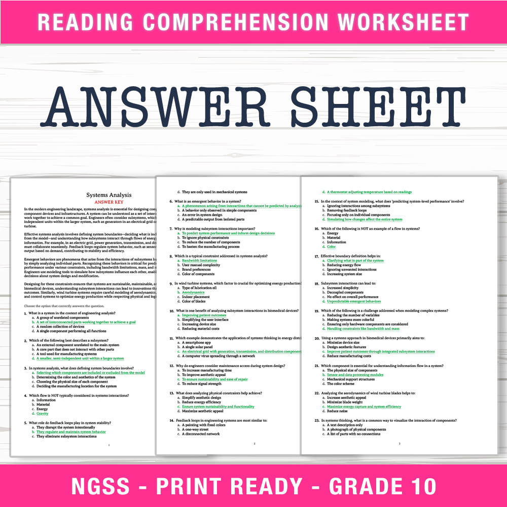 Grade 10 Science worksheet worksheet — Grade 10 Science | Systems Analysis Worksheet (PDF + Answer Key) — page 2
