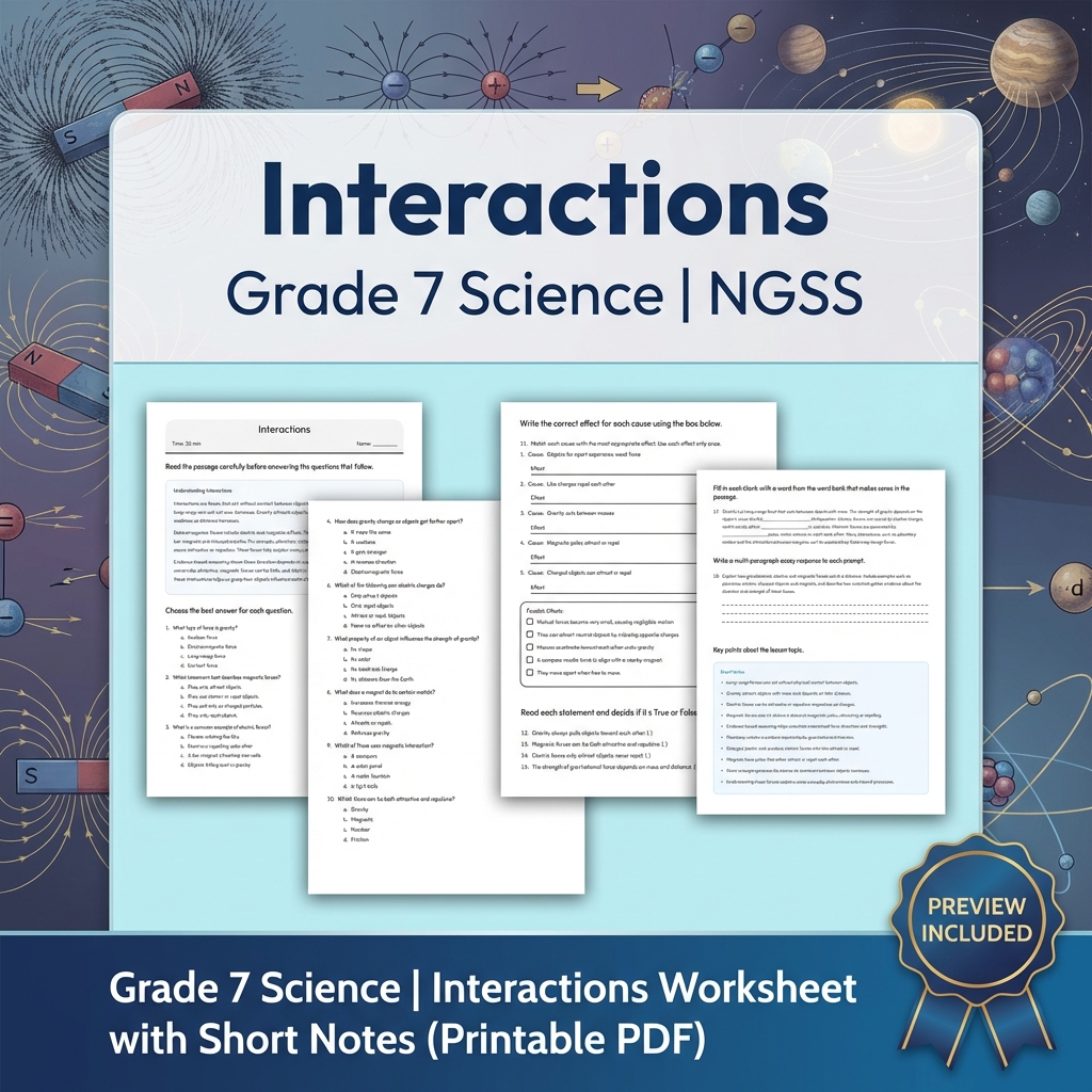 Grade 7 Science | Motion and Stability Forces & Interactions NGSS Unit Bundle — included worksheet 1