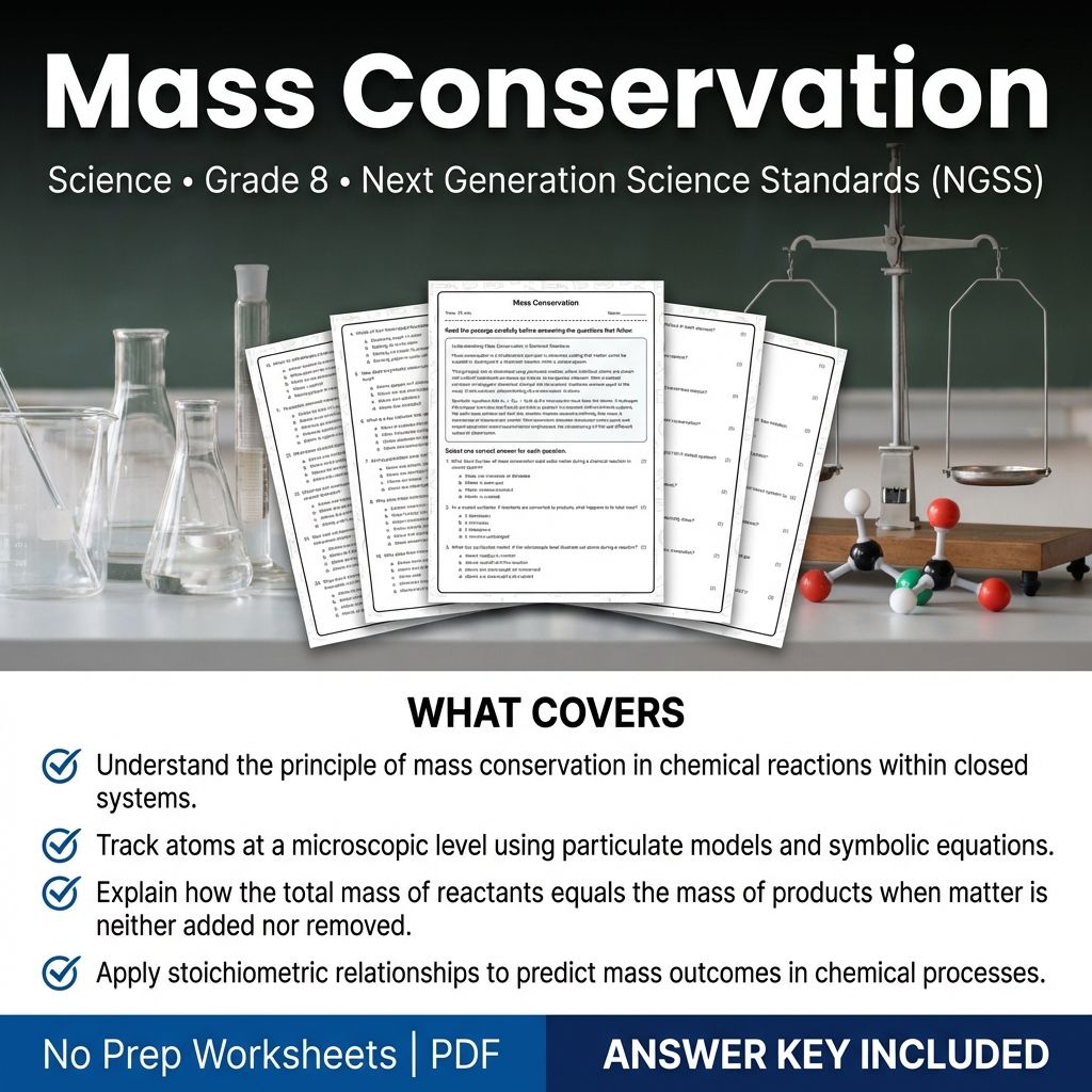 Grade 8 Science Worksheet | Mass Conservation Lesson & Practice (PDF + Rubric)