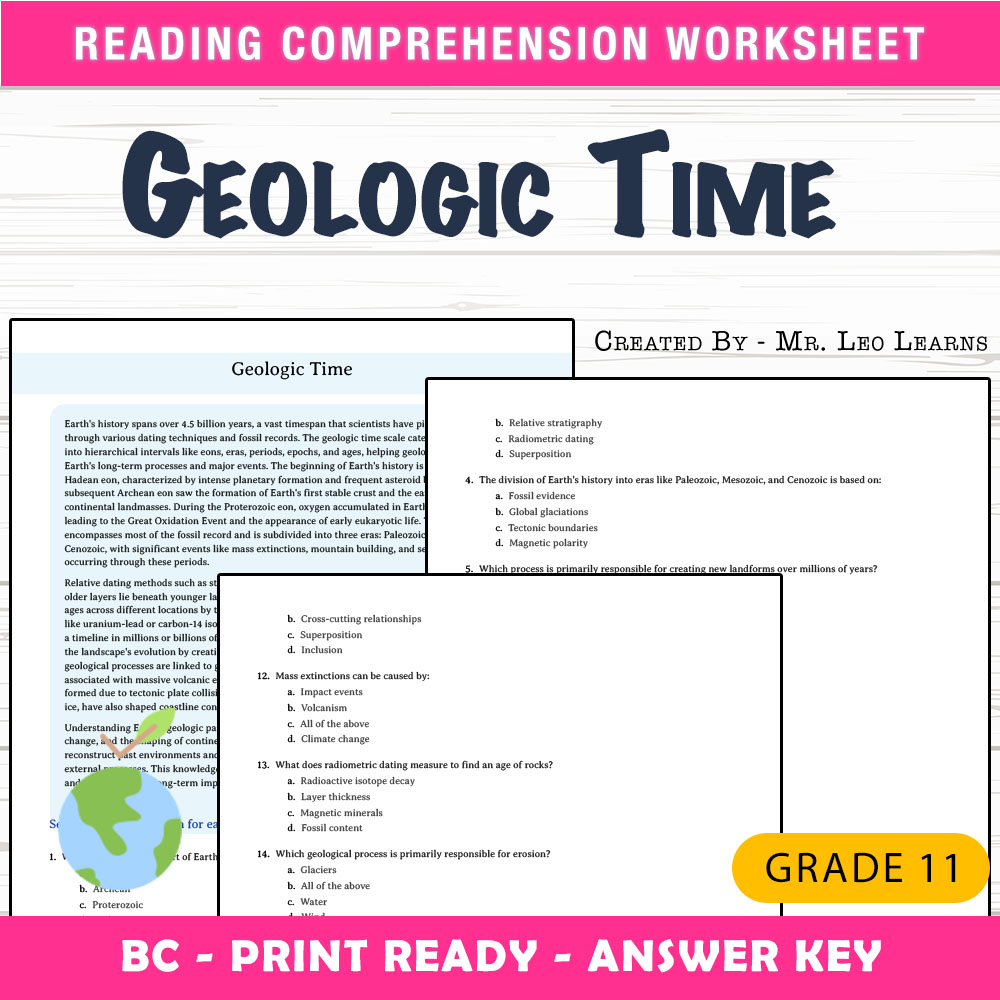 Grade 11 Science worksheet mcq paper worksheet — Grade 11 Science — Geologic Time Worksheet MCQ Paper for Mastery — page 1
