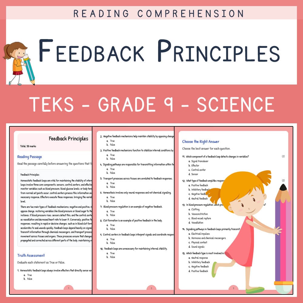 Grade 9 Science worksheet elena worksheet — Grade 9 Science | Feedback Principles Worksheet | TEKS-Aligned — page 1