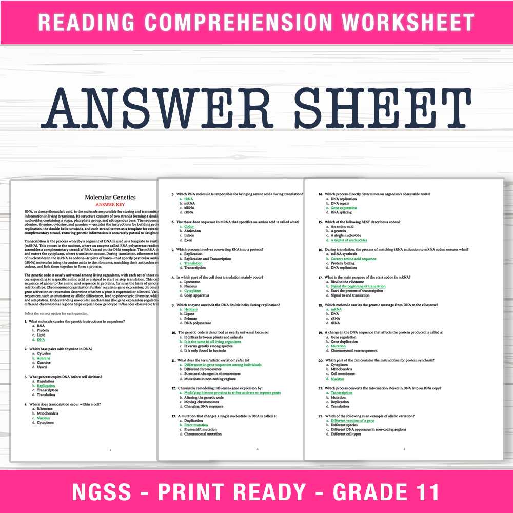 Grade 11 Science worksheet worksheet — Grade 11 Science | Molecular Genetics Worksheet (PDF + Answer Key) — page 2