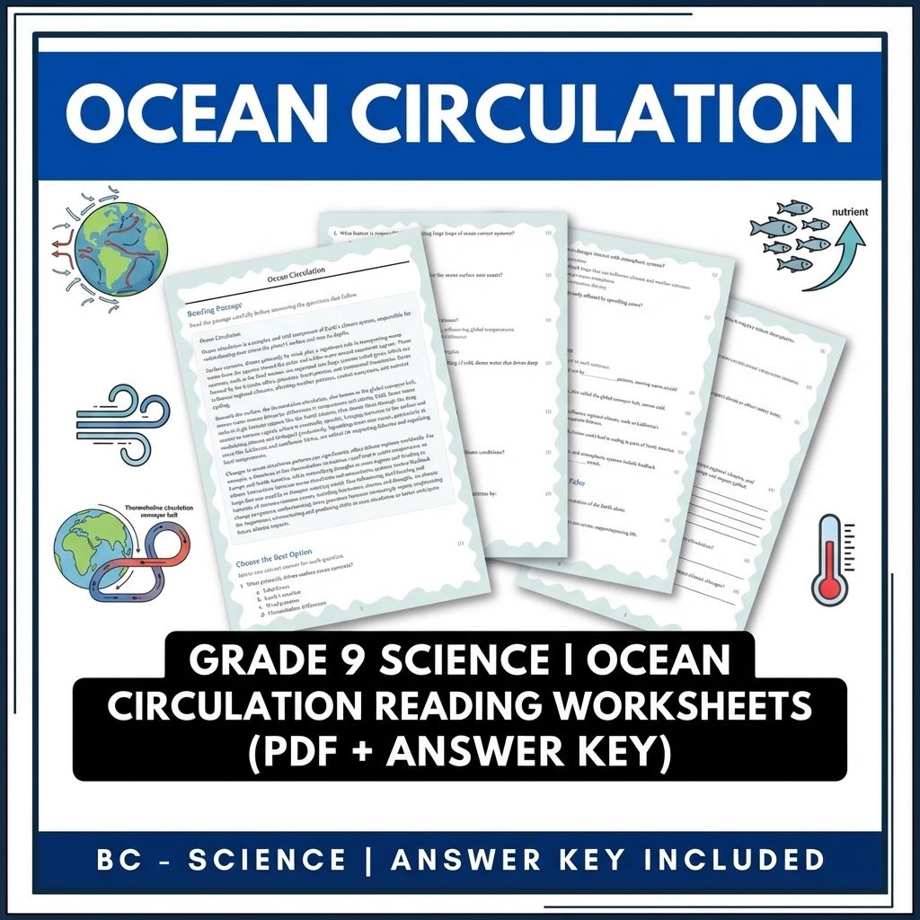 Grade 9 Science | Ocean Circulation Reading Worksheets (PDF + Answer Key)