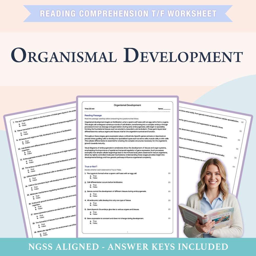 Science reading comprehensions true or false worksheet worksheet — 7th Grade Science | Organismal Development Worksheet (P…