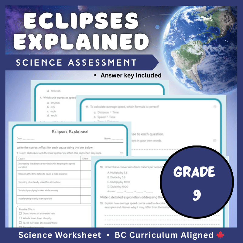 Grade 9 Science | Eclipses Explained Worksheet (Answer Key) – BC Standards