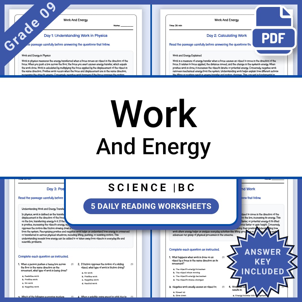 Grade 9 Science Lesson Bundle | Physics and Energy Concept Worksheets — included worksheet 3