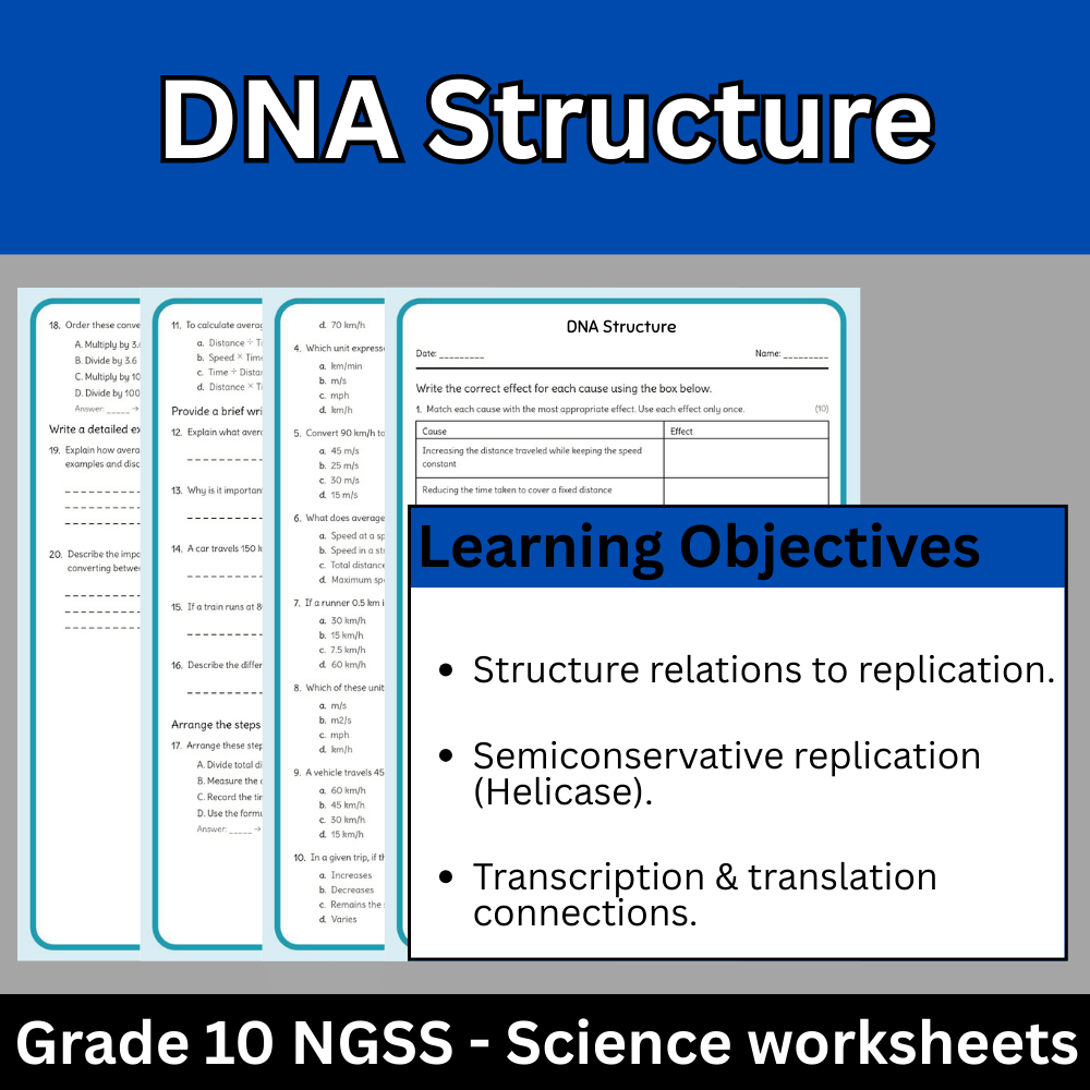 10th Grade Science | DNA Structure Worksheet (PDF) Aligned with NGSS Standards