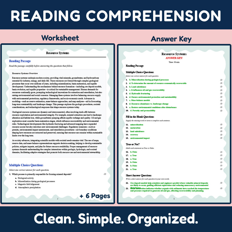 Grade 12 Science reading worksheets worksheet — Grade 12 Science | Resource Systems Reading Worksheet (PDF + Answer Key) —…