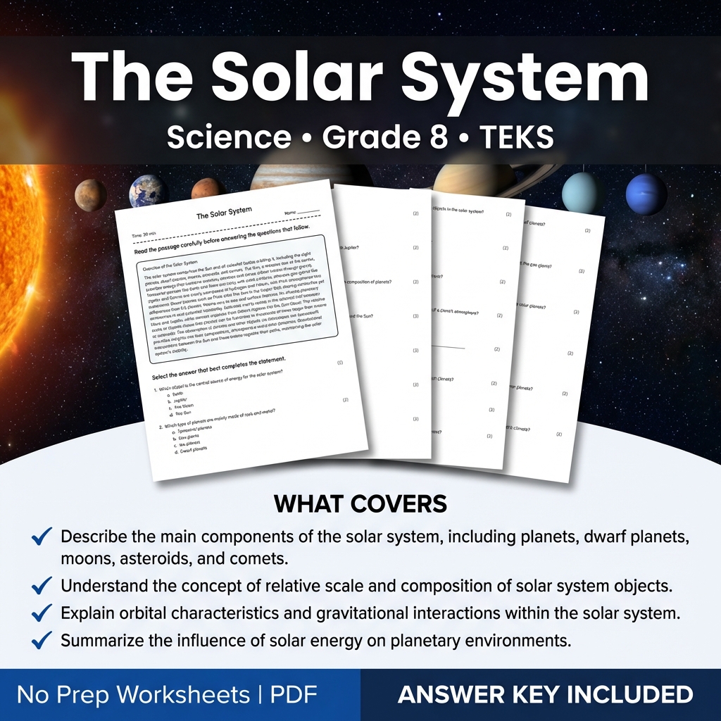 Grade 8 Science Worksheet The Solar System TEKS Alignment PDF