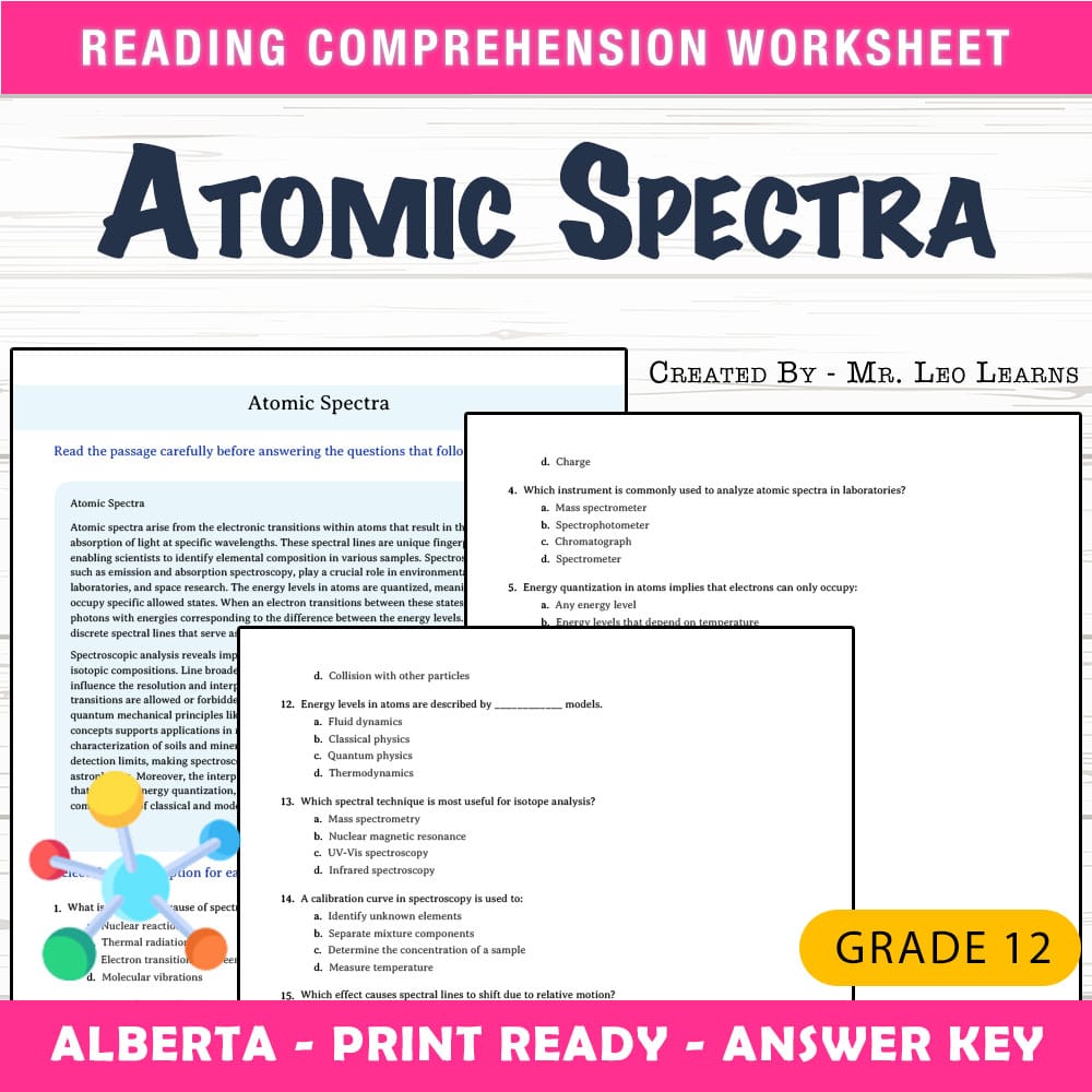Grade 12 Science worksheet mcq paper worksheet — Grade 12 Science — Worksheet MCQ Paper for Mastering Atomic Spectra — page 1