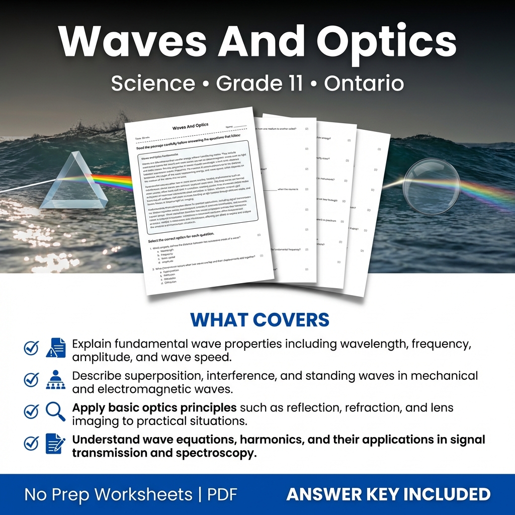 Waves And Optics Worksheet for Grade 11 Science | Ontario Standards