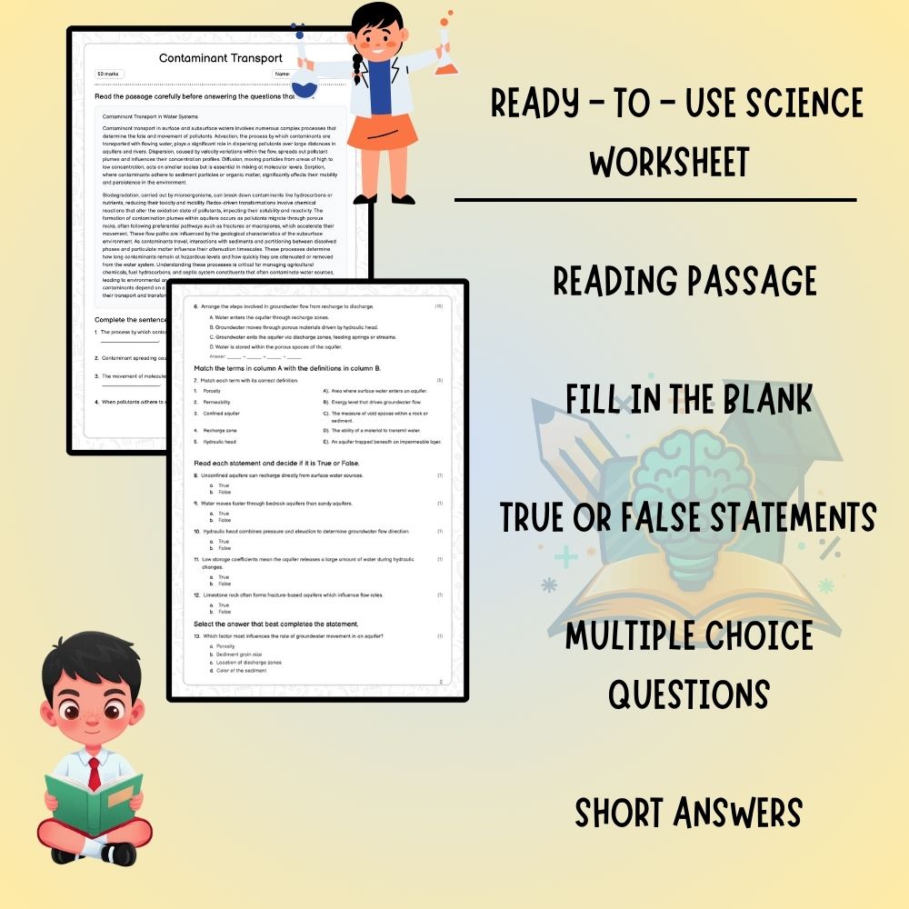 Grade 8 Science worksheet worksheet — Grade 8 Science | Contaminant Transport Worksheet (PDF ) – Ontario Standards — page 2