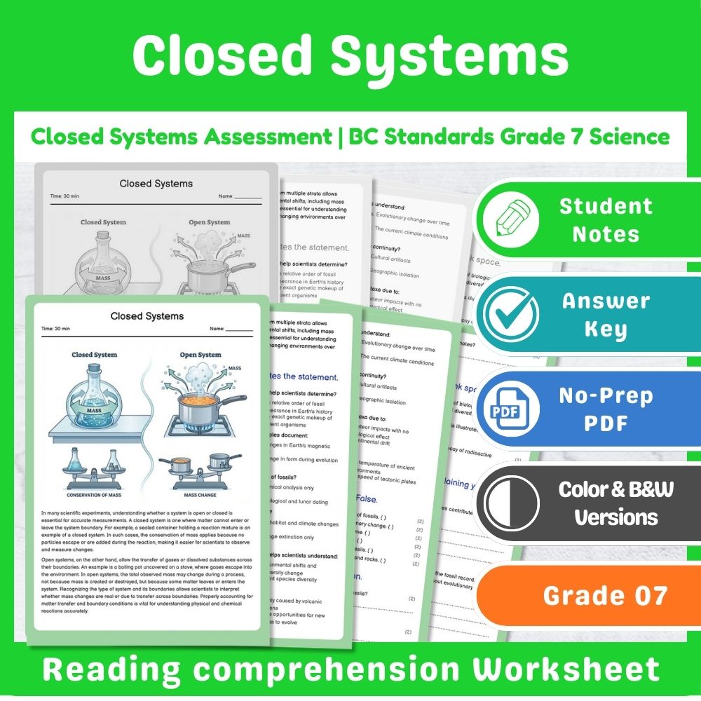 Grade 7 Science Lesson – States of Matter & Reaction Types Assessment Bundle — included worksheet 3