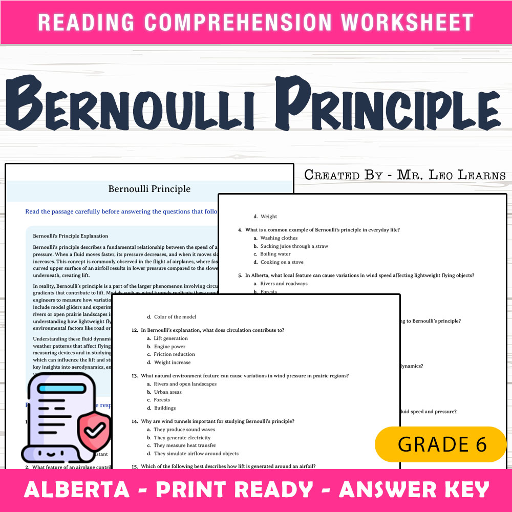 Grade 6 Science worksheet mcq paper worksheet — Grade 6 Science — Bernoulli Principle Worksheet MCQ Paper for Mastery — pa…