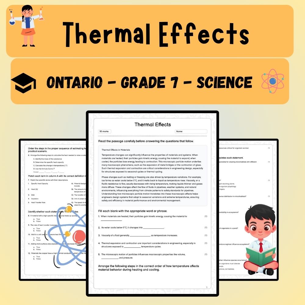 Grade 7 Science worksheet worksheet — Grade 7 Science | Thermal Effects Worksheet (PDF ) — page 1