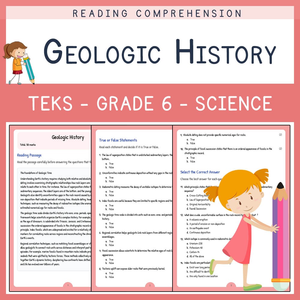Grade 6 Science worksheet elena worksheet — Grade 6 Science | Geologic History Worksheet | TEKS Aligned — page 1