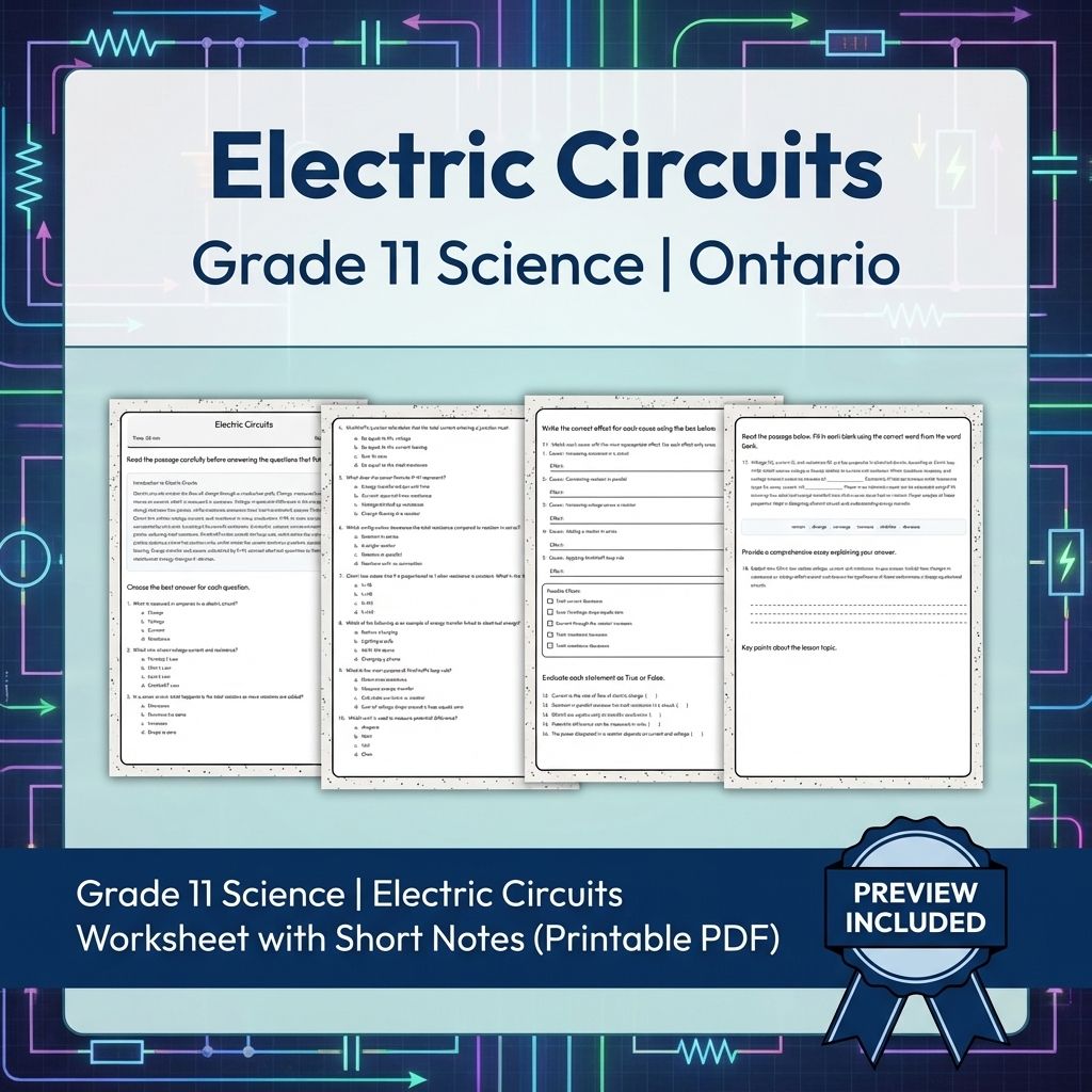 Grade 11 Science Lesson Bundle: Motion, Energy, Waves & Circuits – Ontario — included worksheet 1