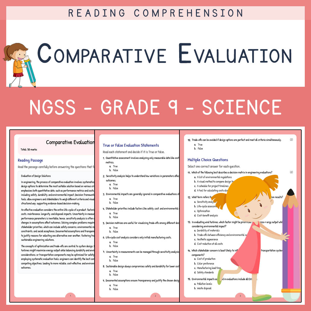 Grade 9 Science worksheet worksheet — Grade 9 Science | Comparative Evaluation Worksheet & Answer Key (NGSS Aligned) — page 1