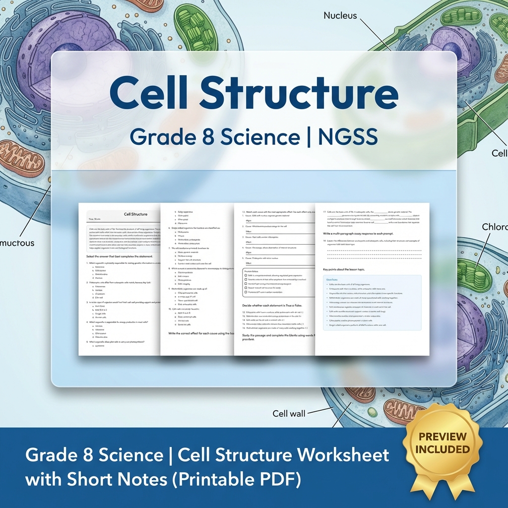 Grade 8 Science Unit | From Molecules to Organisms Structures & Processes (NGSS) — included worksheet 1