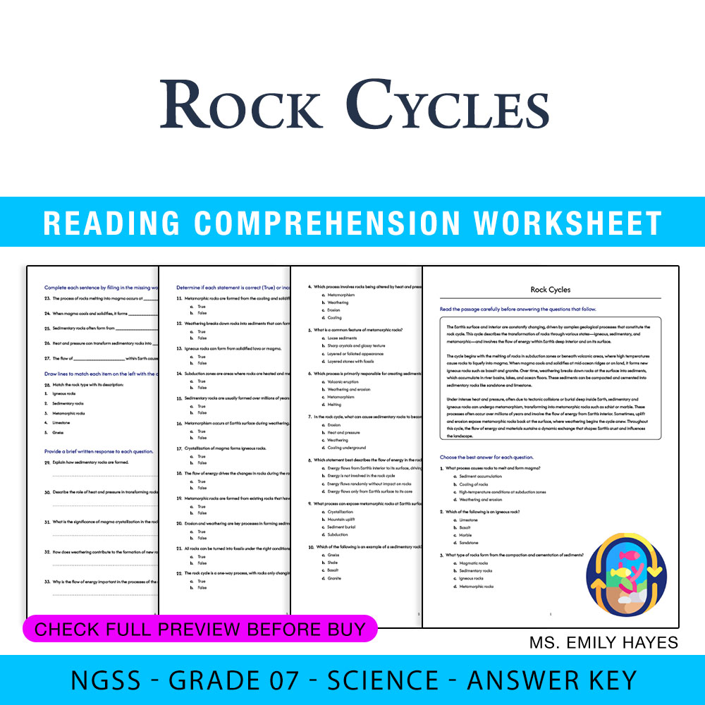 Grade 7 Science worksheet worksheet — 7th Grade Science | Rock Cycles Worksheet (PDF+ Answer Key) — page 1