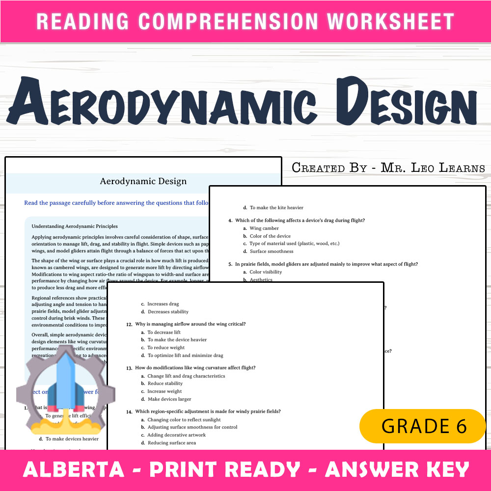Grade 6 Science worksheet mcq paper worksheet — Grade 6 Science — Aerodynamic Design Worksheet MCQ Paper — page 1