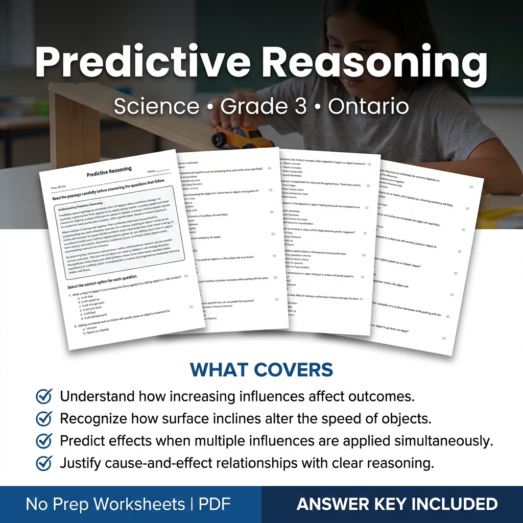Predictive Reasoning Worksheet for Grade 3 Science | Ontario Standards