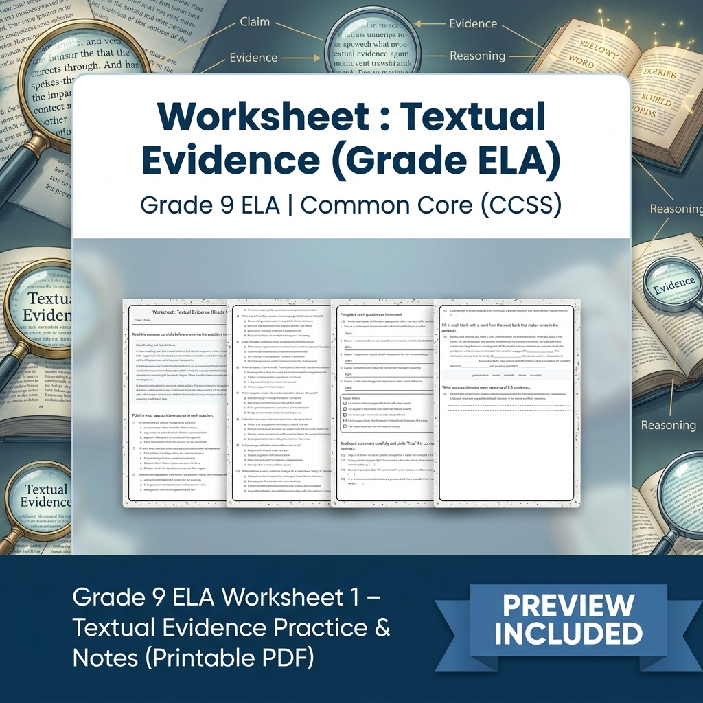 Grade 9 ELA Text Evidence, Argument, and Language Full-Year Bundle CCSS — included worksheet 3