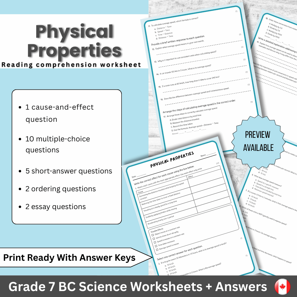 Grade 7 Science | Physical Properties Worksheet (PDF) – Standards BC
