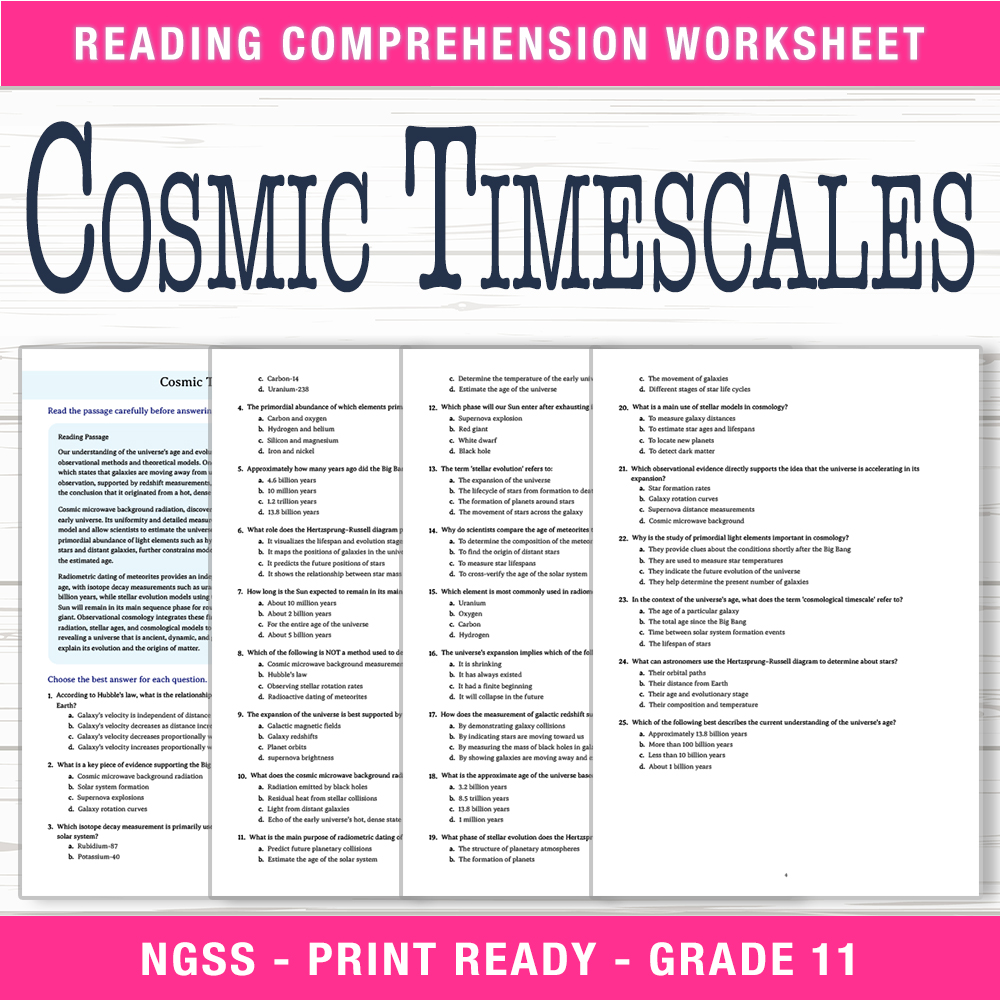 Grade 11 Science — worksheet — Grade 11 Science – Cosmic Timescales Worksheet (PDF + Answer Key) — page 1