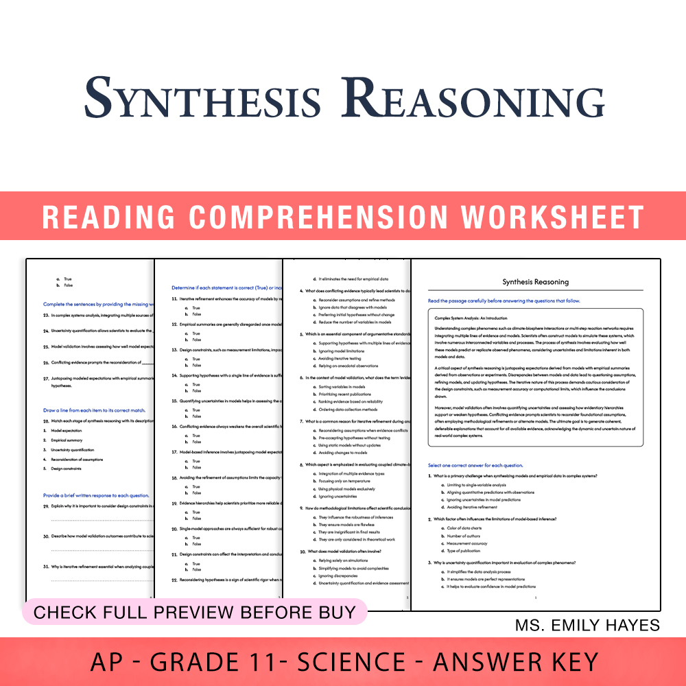 Grade 11 Science worksheet assessment worksheet — 11th Grade Science | Synthesis Reasoning Worksheet (PDF+ Answer Key) — p…