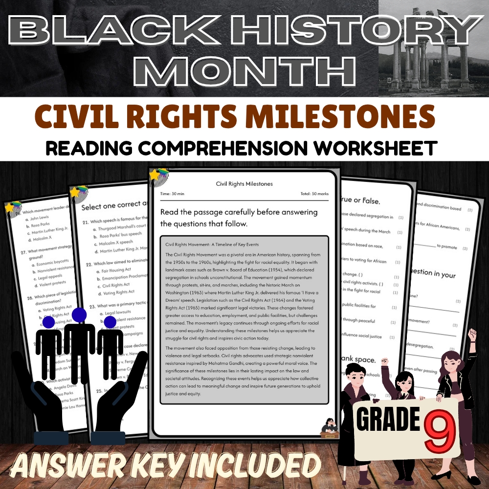 Grade 9 Black History Month Unit Bundle | Celebrating Civil Rights & Heritage — included worksheet 1