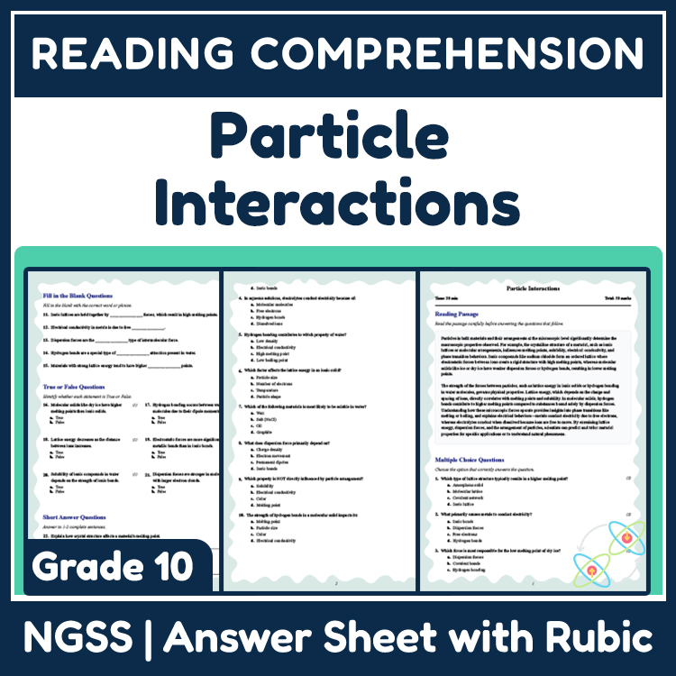 Grade 10 Science reading worksheets worksheet — Grade 10 Science | Particle Interactions Reading Worksheet & Answer Key (P…