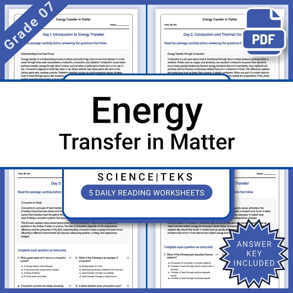 Grade 7 Science Lesson Group: TEKS-Aligned Daily Reading Worksheets — included worksheet 2