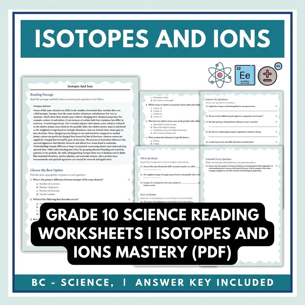 Grade 10 Science Reading Worksheets | Isotopes and Ions Mastery (PDF)