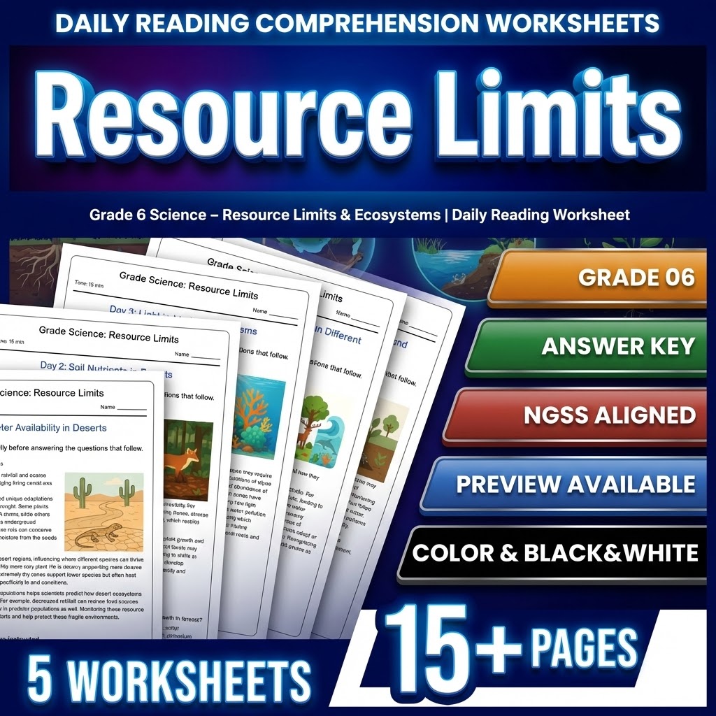 Grade 6 Science daily reading worksheet — Grade 6 Science – Resource Limits & Ecosystems | Daily Reading Worksheet