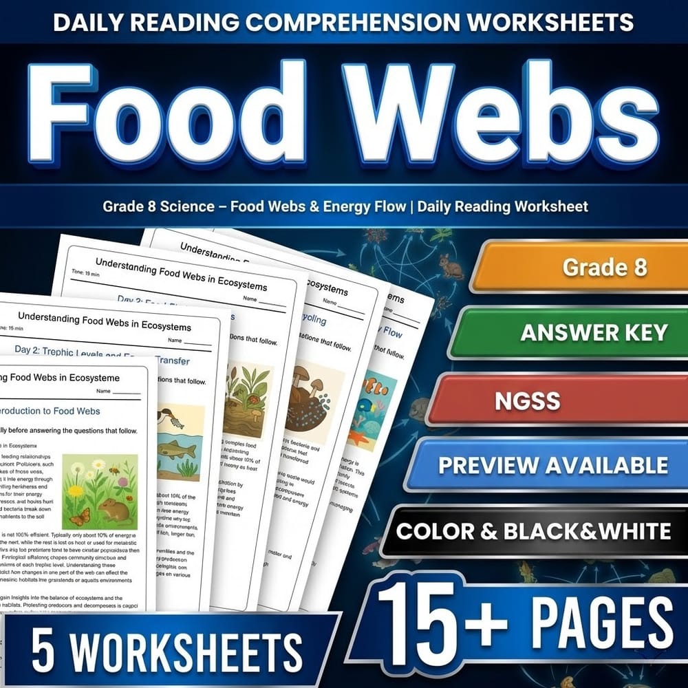 Grade 8 Science – Food Webs & Energy Flow | Daily Reading Worksheet