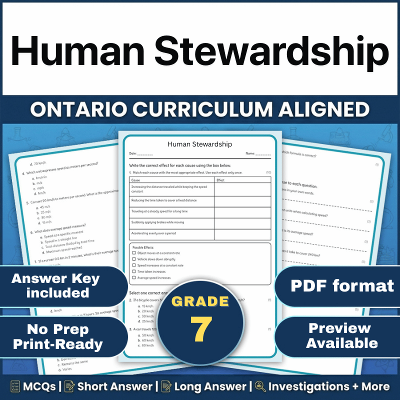 Grade 7 Science – Human Stewardship Worksheet (Ontario Standards) (PDF)