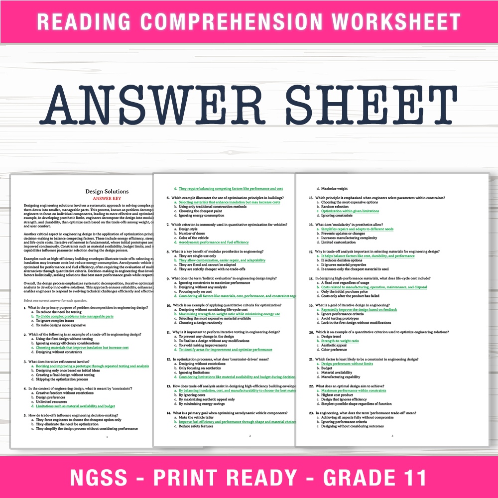 Grade 11 Science worksheet worksheet — Grade 11 Science | Design Solutions Worksheet (PDF + Answer Key) — page 2