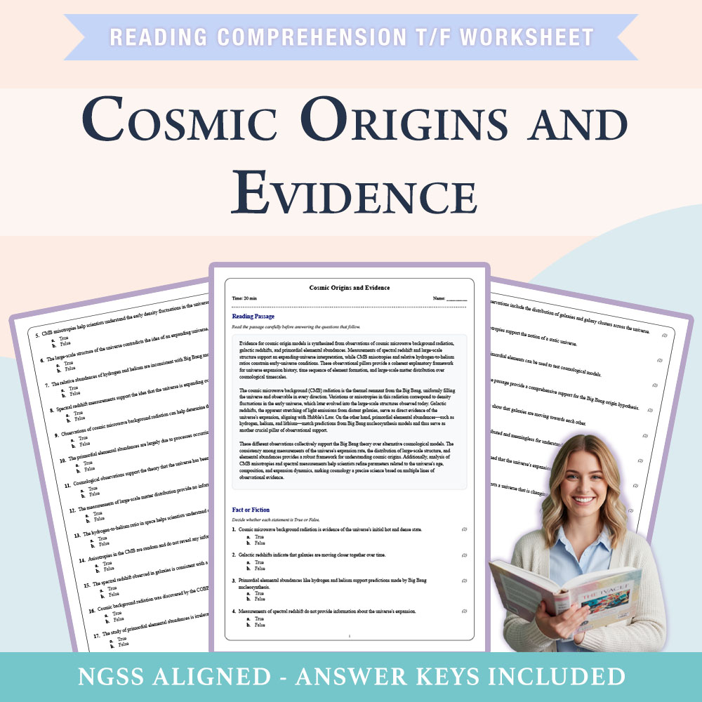 Grade 10 Science reading comprehensions true or false worksheet worksheet — 10th Grade Science | Cosmic Origins and Eviden…