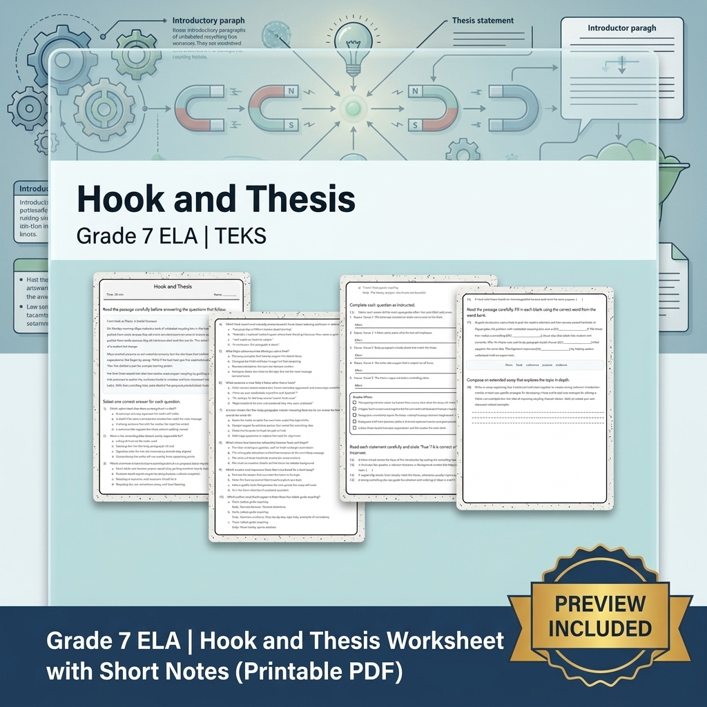 Grade 7 Evidence-Based Research Writing ELA full-year bundle TEKS — included worksheet 4