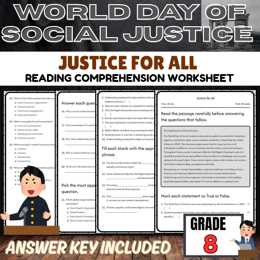 Grade 8 Holiday Word day of social justice | PDF + Answer Key