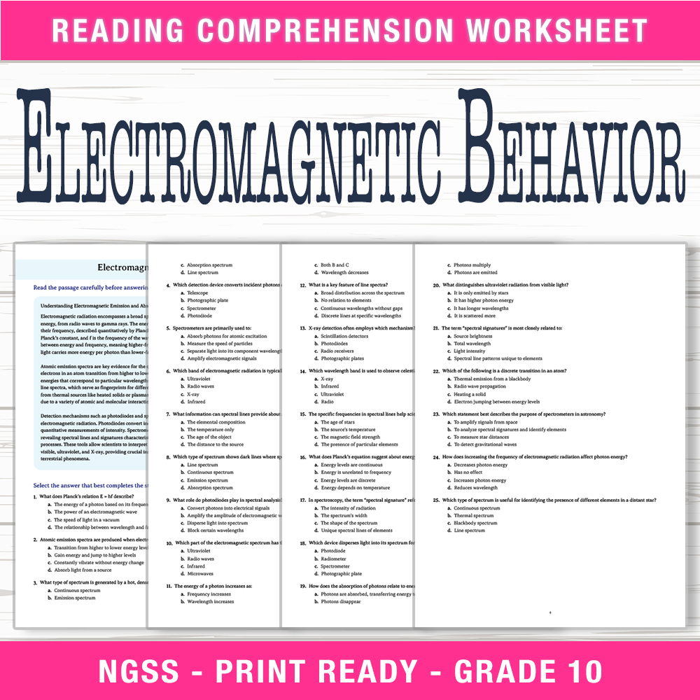 Grade 10 Science worksheet worksheet — Grade 10 Science | Electromagnetic Behavior Worksheet (PDF + Answer Key) — page 1