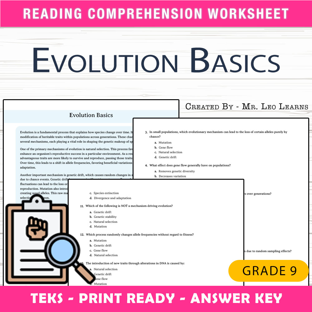 Grade 9 Science worksheet worksheet — Grade 9 Science — Evolution Basics Worksheet for Mastery — page 1