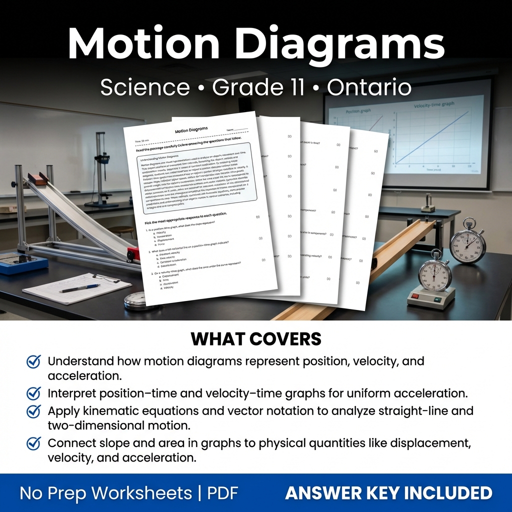 Motion Diagrams Worksheet for Grade 11 Science | Ontario Standards