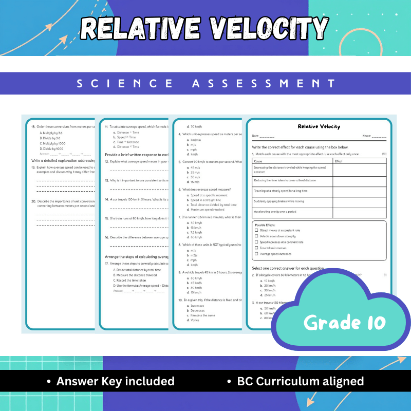 Grade 10 Science | Understanding Relative Velocity Worksheet(PDF) – BC Standards