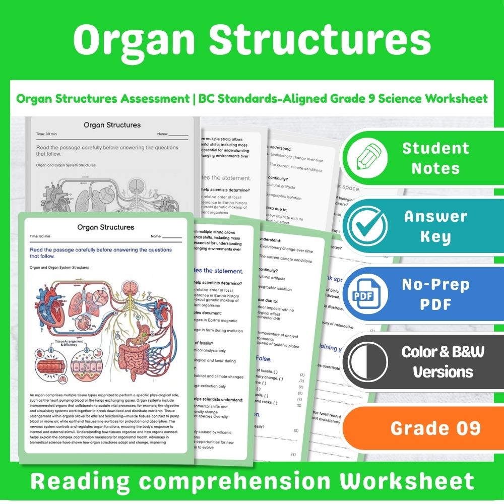 Grade 9 Science | Biological Systems Assessment – BC Standards-Aligned Unit — included worksheet 2
