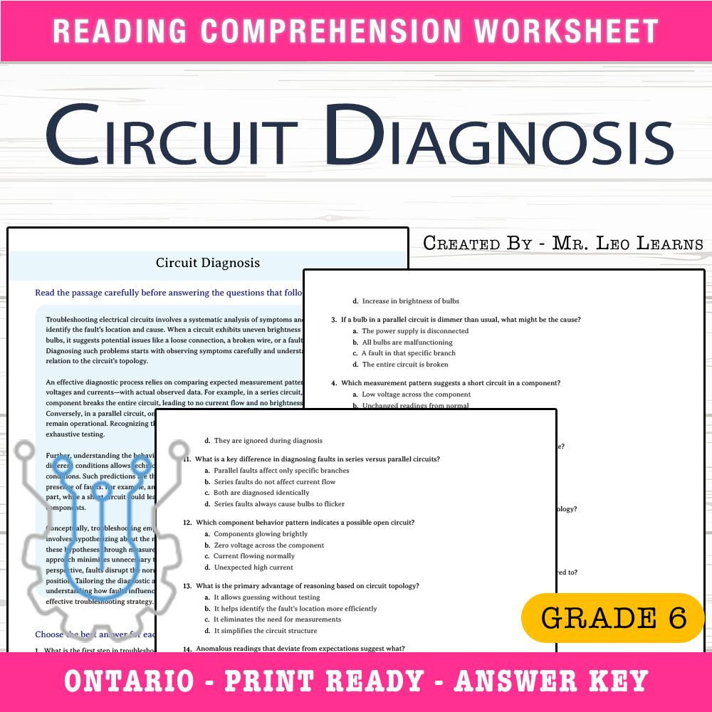 Grade 6 Science worksheet worksheet — Grade 6 Science — Circuit Diagnosis Worksheet for Troubleshooting Skills — page 1