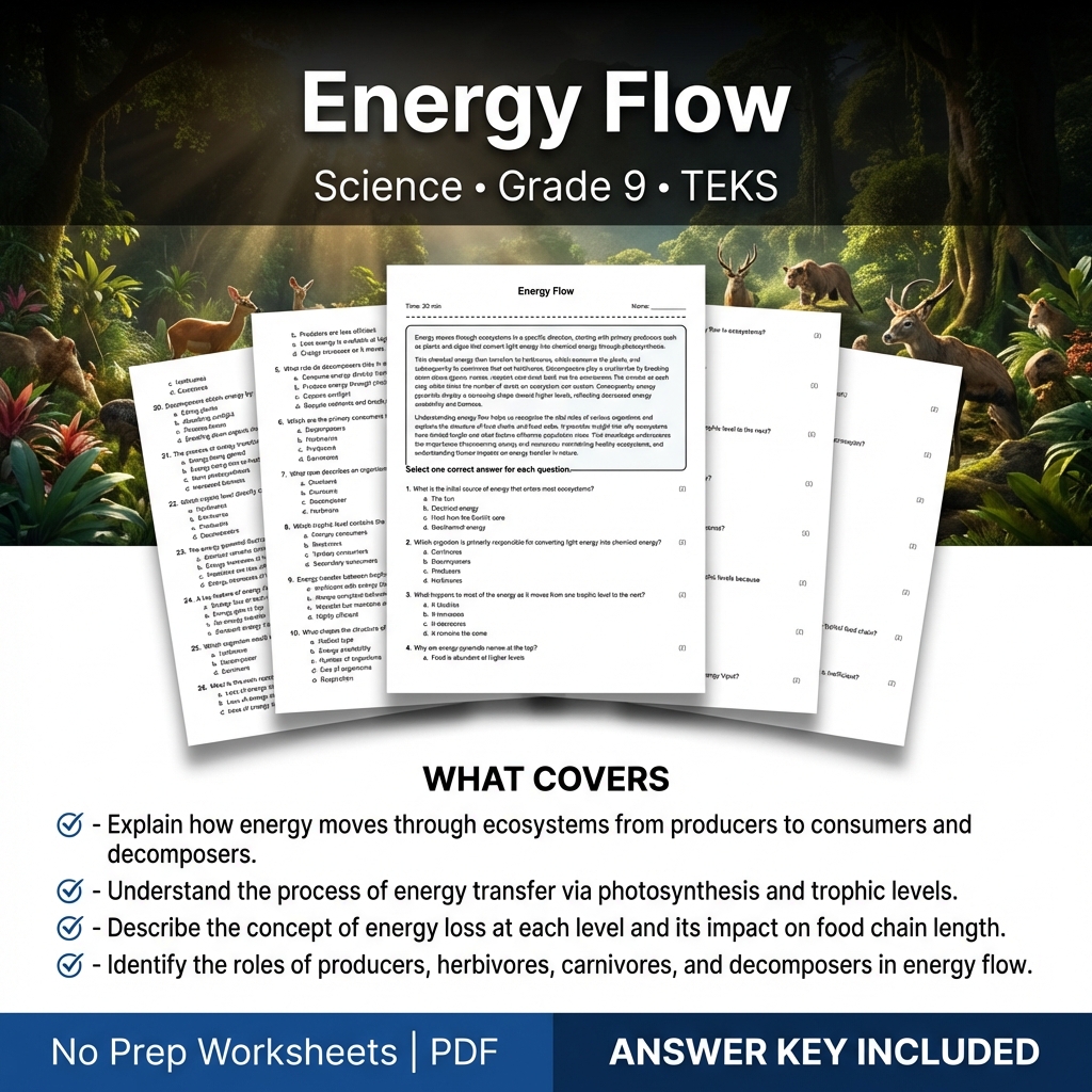 Energy Flow Worksheet for Grade 9 Science | Standard Practice and Assessment